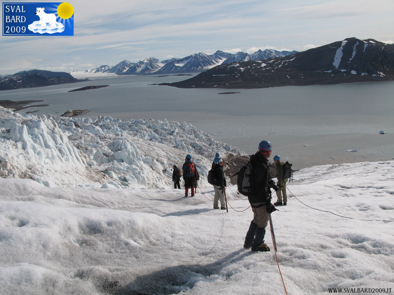 Roped party on the glacier during the descent