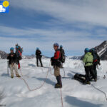 Break on the glacier during the climb