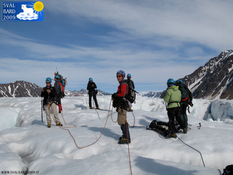 Break on the glacier during the climb